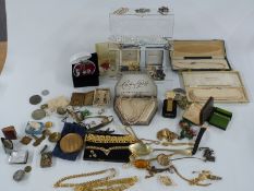 A collection of costume jewellery including brooches, Monet earrings, 9ct gold pearl earrings,