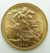 1974 Elizabeth II gold full sovereign, second bust