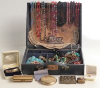 A collection of jewellery including brooches, necklaces, garnet beads, cameos, rolled gold bangle,