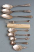 Three hallmarked silver table spoons, Georgian hallmarked silver fork and various hallmarked