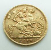 1910 Edward VII gold half sovereign