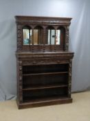 Victorian carved oak mirror back dresser/buffet, the base having two drawers with adjustable shelves