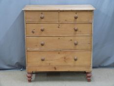 Victorian pine chest of two over three drawers, W105 x D48 x H113cm