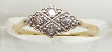 Art Deco 18ct gold ring set with four diamonds in a platinum setting, 2.0g, size K