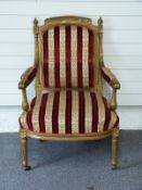 Versailles style gilt framed chair with up embroidered upholstery and carved decoration, W65 x