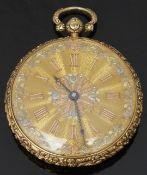 Joseph Penlington 18ct gold open faced pocket watch with blued hands, applied gold Roman numerals,