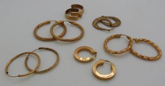 Six 9ct gold hoop earrings, 8g