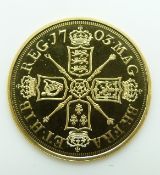 22ct gold copy coin of a Queen Anne sixpence, 4g