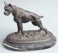 After Mene bronze sculpture of a boxer dog on marble base, approximately 27cm tall