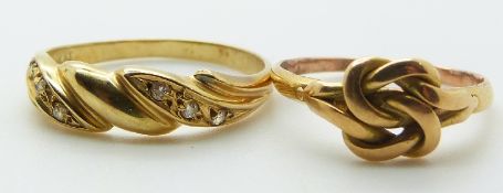 Victorian yellow metal gold knot ring (2.2g) and 14ct gold ring (2.4g)