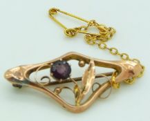 Art Nouveau brooch set with an amethyst, 1.8g