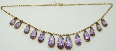 Victorian necklace set with graduated pear cut amethysts, 13,2g