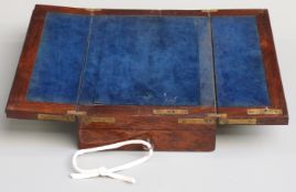 19th century rosewood travelling or campaign writing slope or lectern, the top folding out to form a