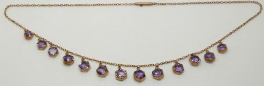 Victorian / Edwardian necklace set with hexagonal amethysts, 9.1g