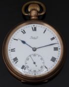 Two gold plated open faced pocket watches, one Limit gold keyless winding with subsidiary seconds