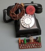 Vintage black 330L telephone with drawers below
