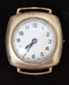 Unnamed 9ct gold wristwatch with blued hands, silver Arabic numerals, silver dial and 15 jewel