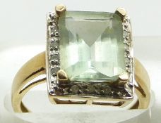 A 9ct white gold ring set with topaz and diamonds, 3.4g, size M