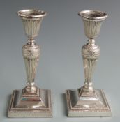 Pair of Victorian hallmarked silver neoclassical style candlesticks, London 1876 maker Richard
