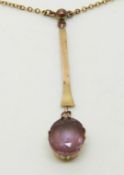 Edwardian 9ct gold necklace set with an oval cut amethyst, 2.4g