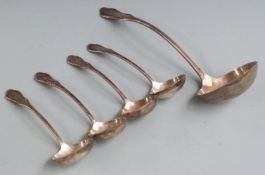 Elkington & Co. Ltd George V hallmarked silver soup ladle and four matching sauce ladles, all