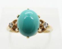 A 9ct gold ring set with faux turquoise and cubic zirconia, 2.9g, size P