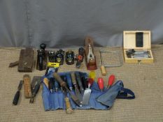 Stanley woodworking panes including 12-204, acorn plane, folding ruler, chisels etc