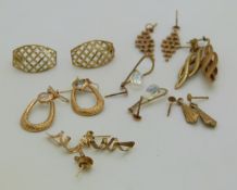 Seven pairs of 9ct gold earrings, 6.9g