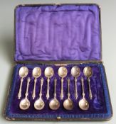 Cased set of 12 George V hallmarked silver apostle spoons, Sheffield 1910 maker John Round & Son