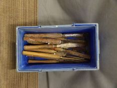 A collection of wood carving / turning tools including Marples