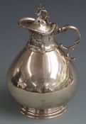 White metal jug or ewer with hinged lid, marked to base 900, height 21cm weight 570g