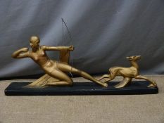 An Art Deco statue of Diana the Huntress, signed S. Melani, length 78cm