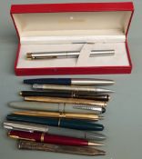 Cased Sheaffer fountain pen, further pens including Parker