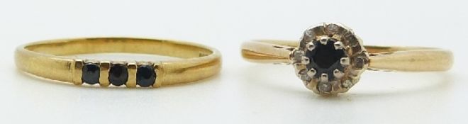 Two 9ct gold rings set with sapphires, 3g, size N