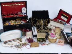A collection of costume jewellery including silver, necklaces, paste brooch, silver ring, Blue