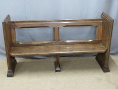 19thC oak pew with carved ends, ex Cirencester Parish Church, purchased 1970's, 167 x 49cm