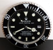 Rolex Oyster Perpetual Date Submariner shop display or advertising wall clock with date aperture,