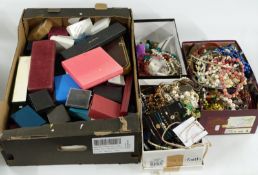 A collection of costume jewellery including necklaces, bangles, a quantity of empty boxes, etc