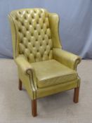 Chesterfield wing back leather armchair