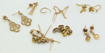 Five pairs of 9ct gold earrings, 3.7g