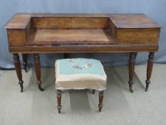 19thC mahogany piano converted to a dressing table length 173cm with stool and swing frame mirror