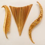 Ugo Correani designer brooch 'Paper Plane' and two other retro/designer feather brooches