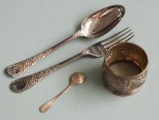 Victorian hallmarked silver spoon and fork christening set, London 1879 maker's mark indistinct,