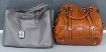 Ralph Lauren grey leather bag with two interior compartments and tan leather Karen Millen bag with