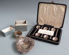 Cased set of six hallmarked silver spoons, Birmingham 1927, hallmarked silver napkin ring with
