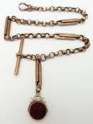 Victorian 9ct rose gold Albert with 9ct gold swivel fob, 21.6g