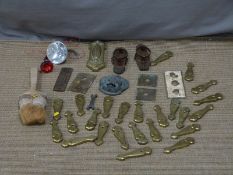 Victorian brass stair grips, heavy brass and cast iron decorative door furniture, Chinese shoes,
