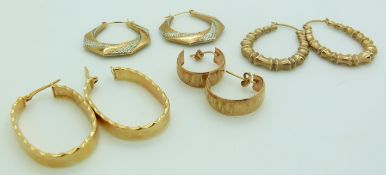 Four pairs of 9ct gold earrings, 8.7g