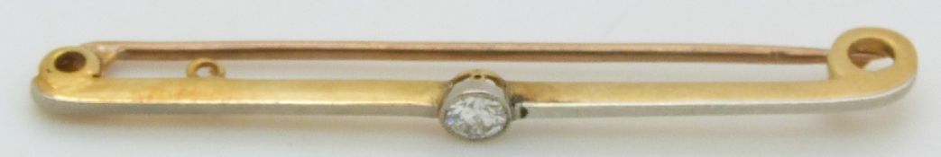 Art Deco yellow metal brooch set with a diamond of approximately 0.18ct, 2.2g
