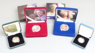 2002 Royal Mint silver proof case coins comprising Queen Mother crown, Golden Jubilee crown, and a